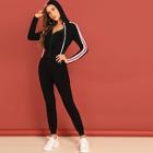 Shein Contrast Striped Zip Front Fitted Jumpsuit