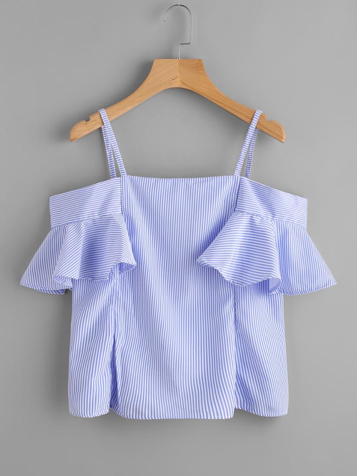 Shein Frill Sleeve Striped Top