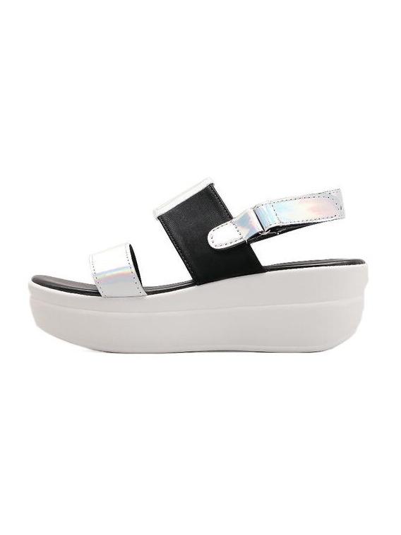 Shein Silver Contrast Faux Patent Flatform Sandals