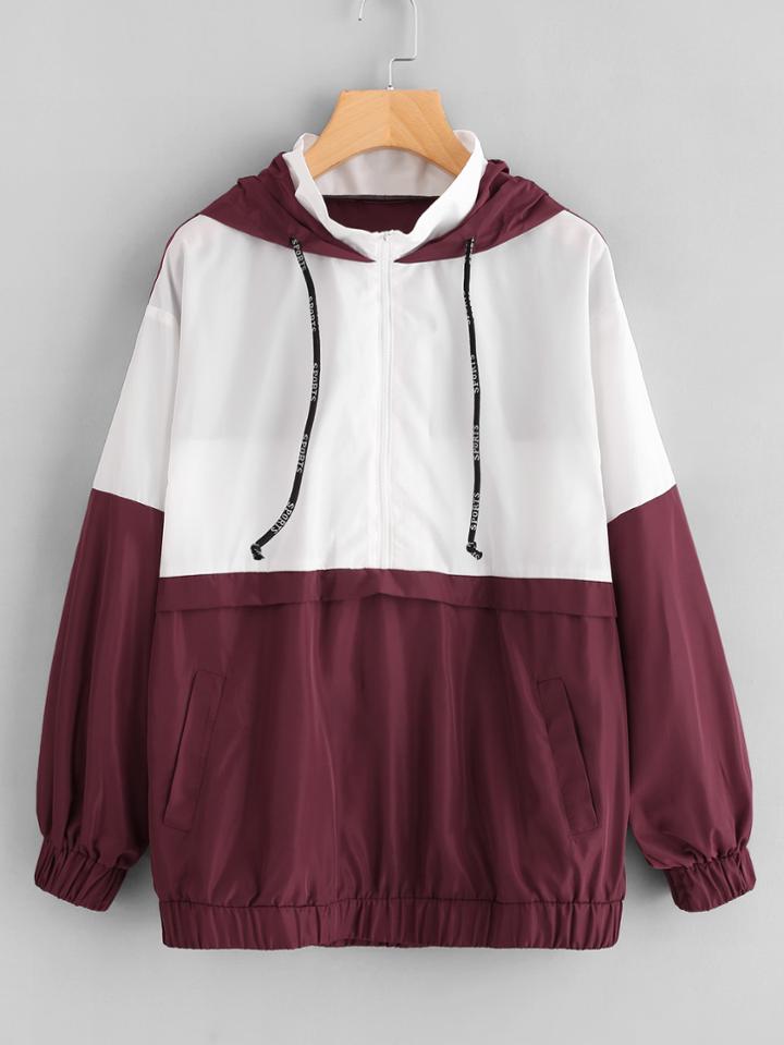 Shein Two Tone Half Placket Hooded Windbreaker Jacket