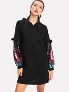 Shein Colorful Sequined Sleeve Hoodie Dress