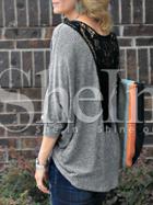 Shein Grey Contrast Crochet Back High Low T-shirt