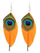 Shein Orange Ethnic Style Peacock Chain Earrings