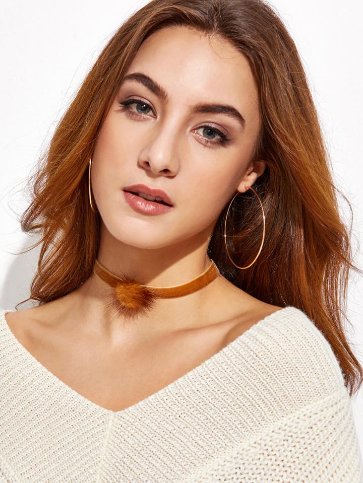 Shein Brown Velvet Pom Pom Choker Necklace
