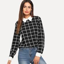 Shein Plaid Collar Top