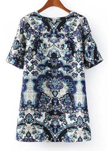 Rosewe European Style Half Sleeve Printed Straight Dress For Woman
