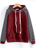 Shein Contrast Striped Raglan Sleeve Hooded Pocket Sweatshirt