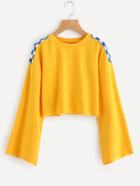 Shein Checkered Panel Raw Edge Crop Pullover