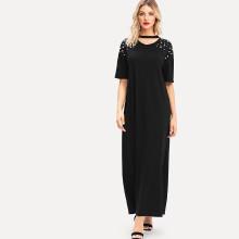 Shein Choker Neck Pearl Beading Dress