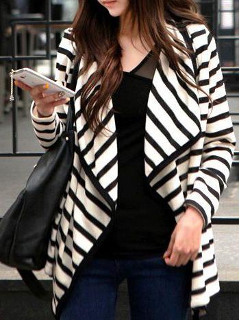 Shein Long Sleeve Striped Knit Cardigan