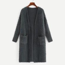 Shein Pocket Patched Open Front Fuzzy Cardigan