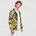 Shein Men Zip Up Drawstring Hooded Geometric Jacket