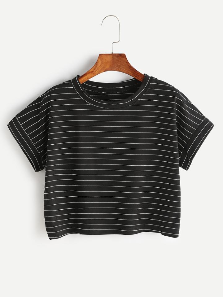 Shein Black Pinstripes Crop T-shirt
