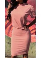 Rosewe Short Sleeve Orange Pink Bodycon Dress