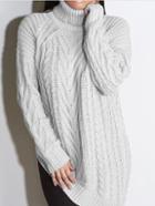 Shein White Turtle Neck Cable Knit Split Back Sweater Dress