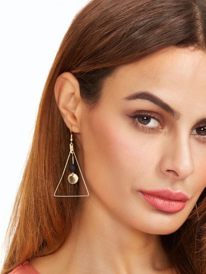 Shein Gold Tone Hollow Triangle Coin Bead Drop Earrings