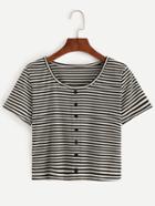 Shein Buttons Striped T-shirt