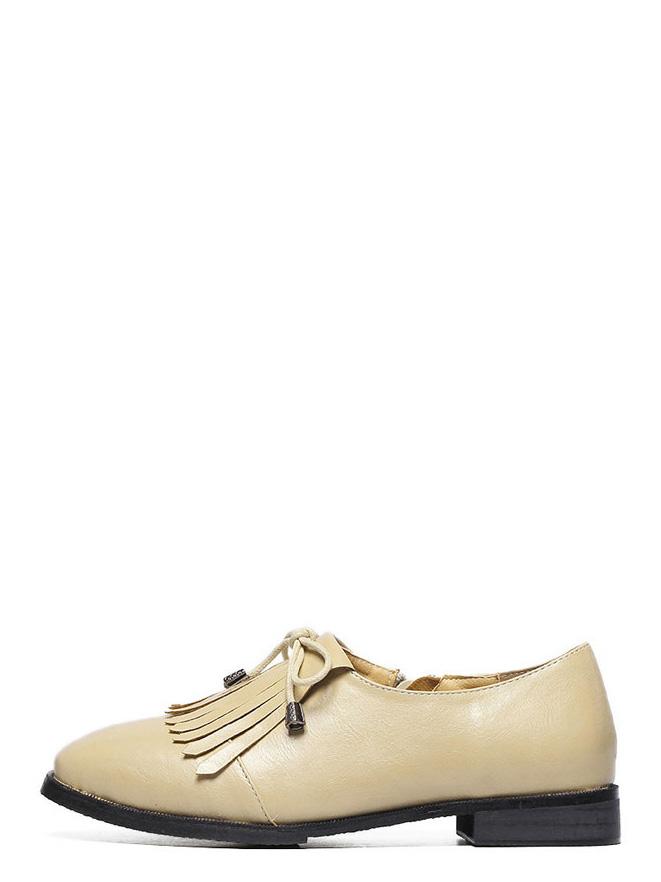 Shein Apricot Square Toe Fringe Bow Pumps