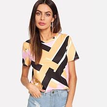 Shein Mixed Print Solid Tee