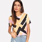 Shein Mixed Print Solid Tee
