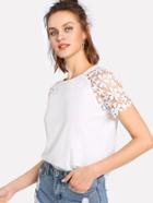 Shein Floral Lace Raglan Sleeve T-shirt