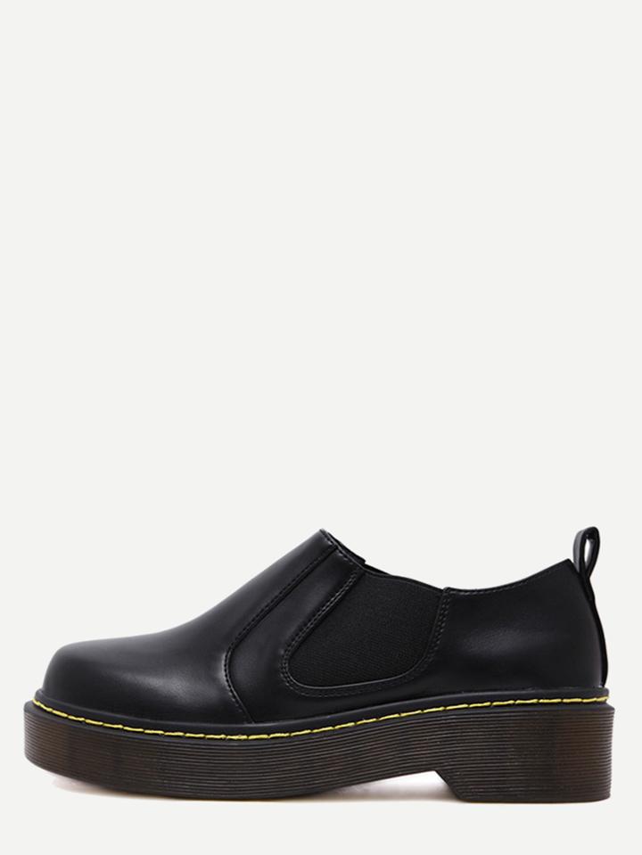 Shein Black Pu Round Toe Stretch Side Inserts Wedges