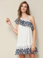 Shein One Shoulder Eyelet Embroidered Flounce Dress