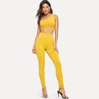 Shein Asymmetrical Neck Solid Crop Top & Leggings Set