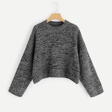 Shein Eyelet Detail Marled Crop Jumper