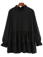 Shein Black Frill Neck Long Sleeve Loose Blouse