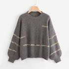 Shein Plus Lantern Sleeve Stripe Sweater