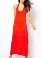 Rosewe Red Sleeveless Scoop Neck Maxi Dress For Club