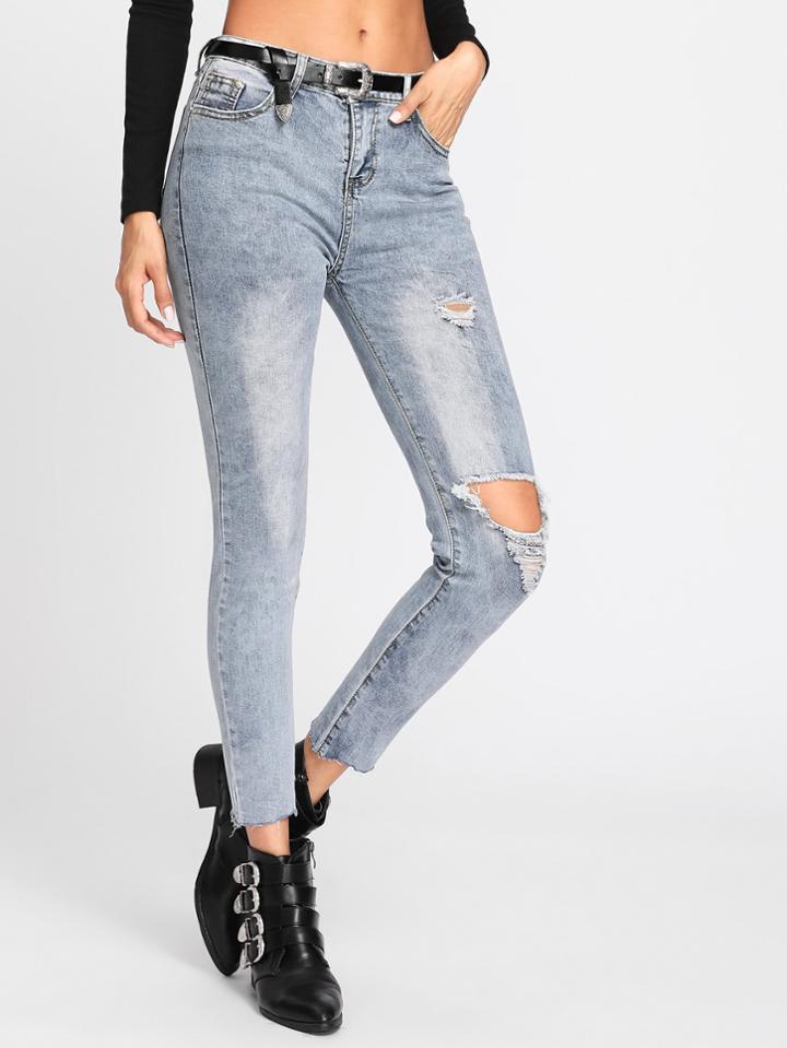 Shein Knee Rips Bleach Wash Jeans