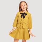 Shein Girls Ruffle Trim Button Up Top & Skirt Set