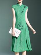 Shein Green Collar Print Pleated Dress
