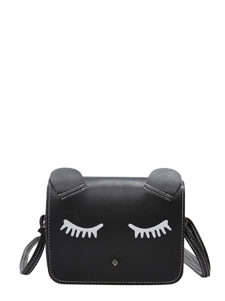 Shein Eyelashes Pattern Shoulder Bag With Ear Design