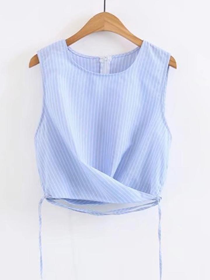 Shein Vertical Striped Lace Up Waist Tank Top