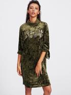 Shein Rolled Neck Tied Cuff Crushed Velvet Dress