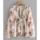 Shein Random Florals Ladder Lace Panel Chiffon Blouse