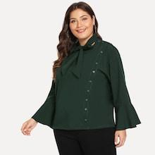 Shein Plus Tie Neck Button Front Blouse