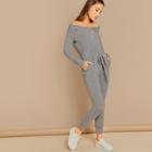 Shein Lace-up Front Tie Waist Bardot Jumpsuit