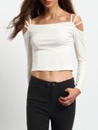 Shein White Cold Shoulder Slim Crop T-shirt