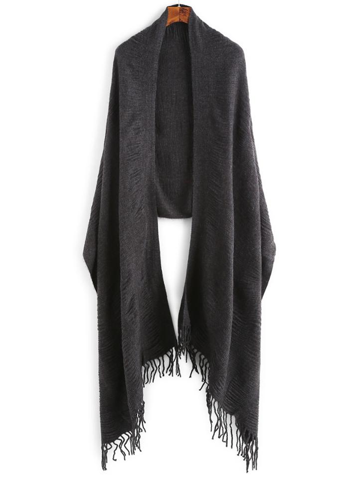 Shein Black Pleated Fringe Edge Shawl Scarf