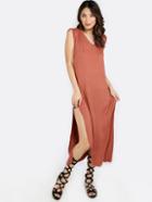 Shein Red Sleeveless V Neck Split Side Dress