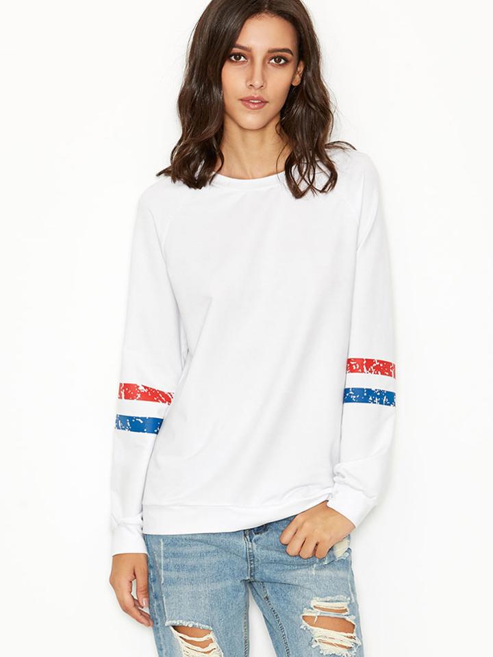 Shein White Long Sleeve Print T-shirt