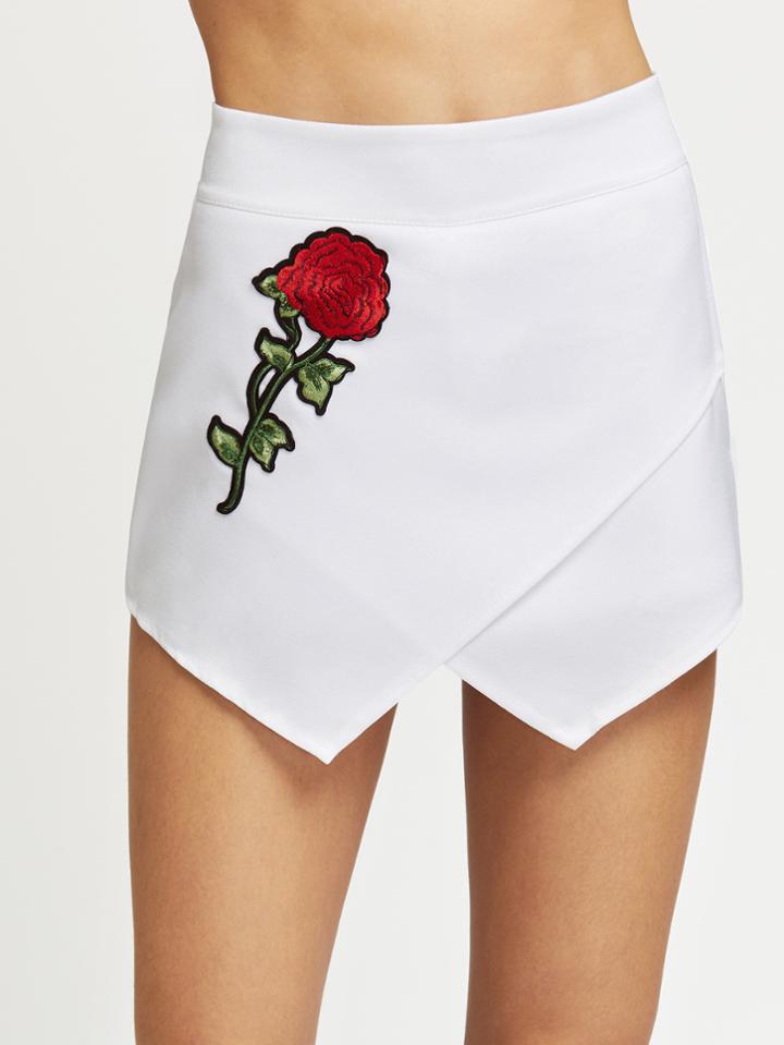 Shein Applique Zipper Side Skirt Shorts