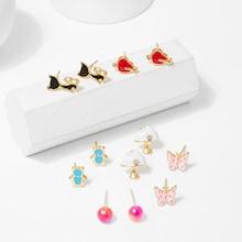 Shein Cat & Butterfly Stud Earrings 6pairs