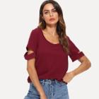 Shein Slash Rolled Sleeve Solid Top
