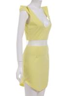 Shein Yellow Lemons Deep Plunge Neck Waist Mesh Bodycon Dress