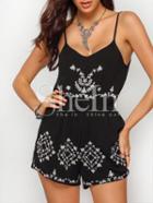 Shein Black Spaghetti Strap Embroidered Romper